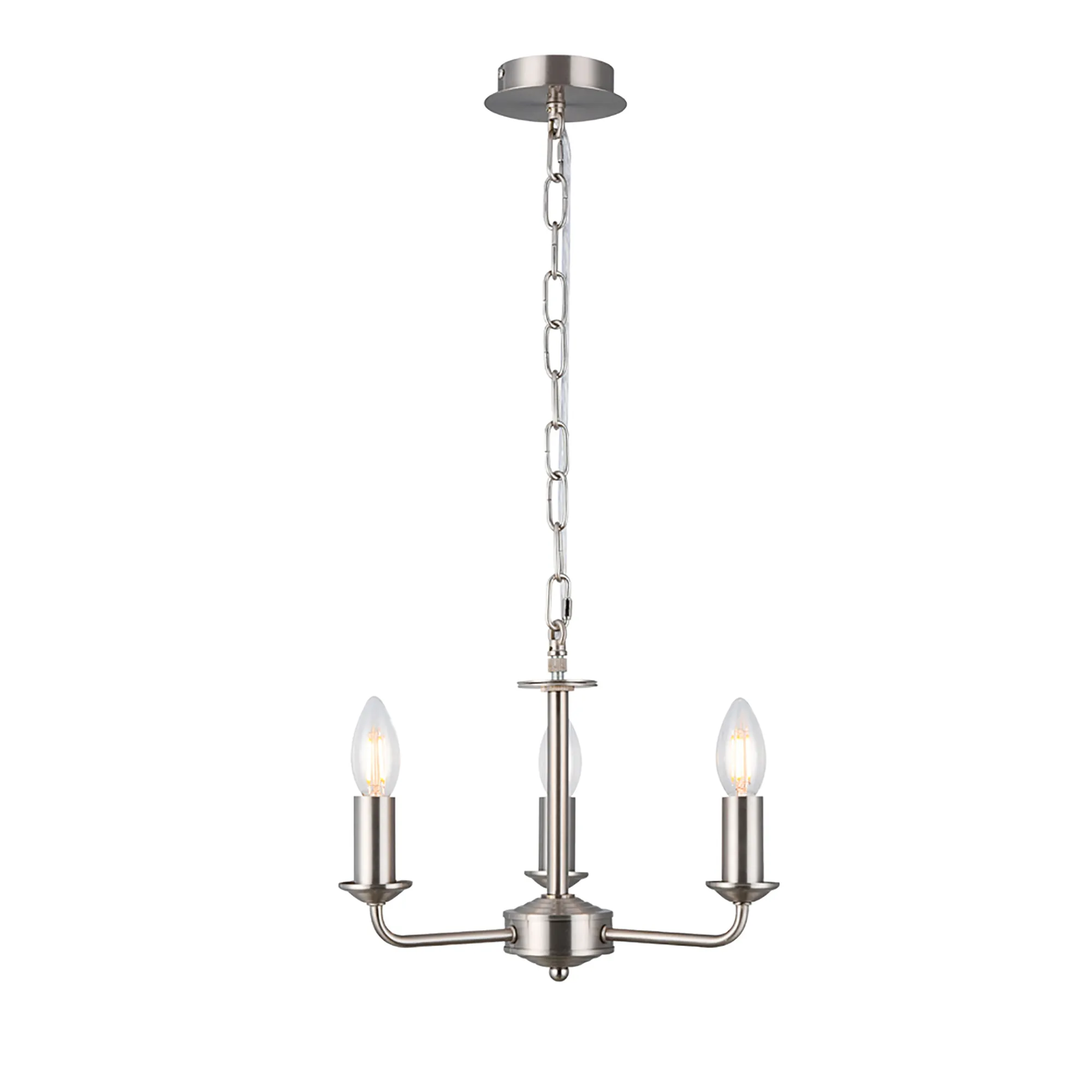 Banyan 3 Light Multi Arm Pendant With 45cm x 15cm Organza Shade Satin Nickel/Cream DK0873  Deco Banyan SN CR
